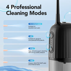 Operan Wireless Water Flosser, Portable Electric Water Dental Flossers, Oral Irrigator with 4 Nozzles, 4 Modes, 200 ml, IPX7 Waterproof, Rechargeable for Teeth Cleaning, for Family and Travel, Black