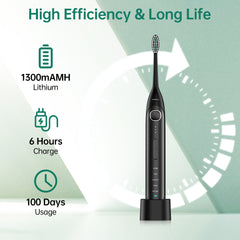 Operan Sonic Electric Toothbrush for Adults with 5 Modes, IPX7 Waterproof, 8 Brush Heads, Travel Case, Black