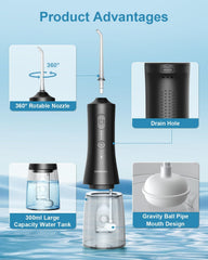 Operan Cordless Water Flosser, Portable Rechargeable Oral Irrigator with 4 Modes, 4 Jet Tips, IPX7 Waterproof, Black