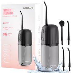 Operan Wireless Water Flosser, Portable Electric Water Dental Flossers, Oral Irrigator with 4 Nozzles, 4 Modes, 200 ml, IPX7 Waterproof, Rechargeable for Teeth Cleaning, for Family and Travel, Black